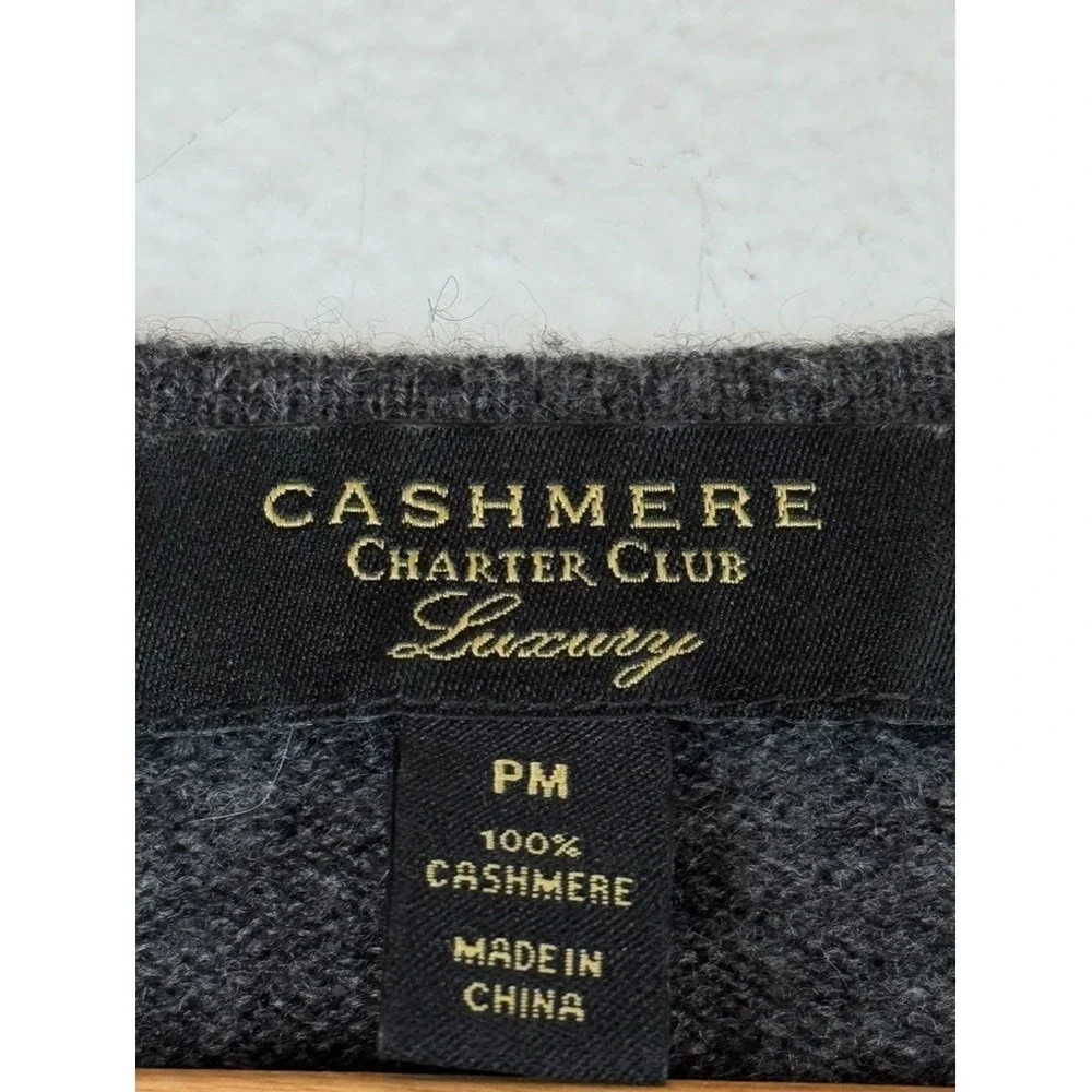 Cashmere Charter Club Luxury Gray Cashmere Crewneck Sweater Petite M‎ Old Money